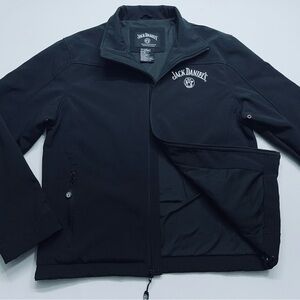 Jack Daniels Soft Shell Logo Jacket Mens Size Large Black Full Zip Zip Pockets